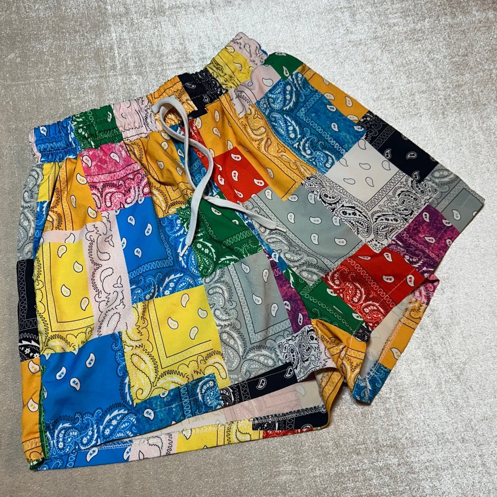 SHEIN Patchwork Bandana Print Shorts Womens Medium Colorful Paisley Drawstring